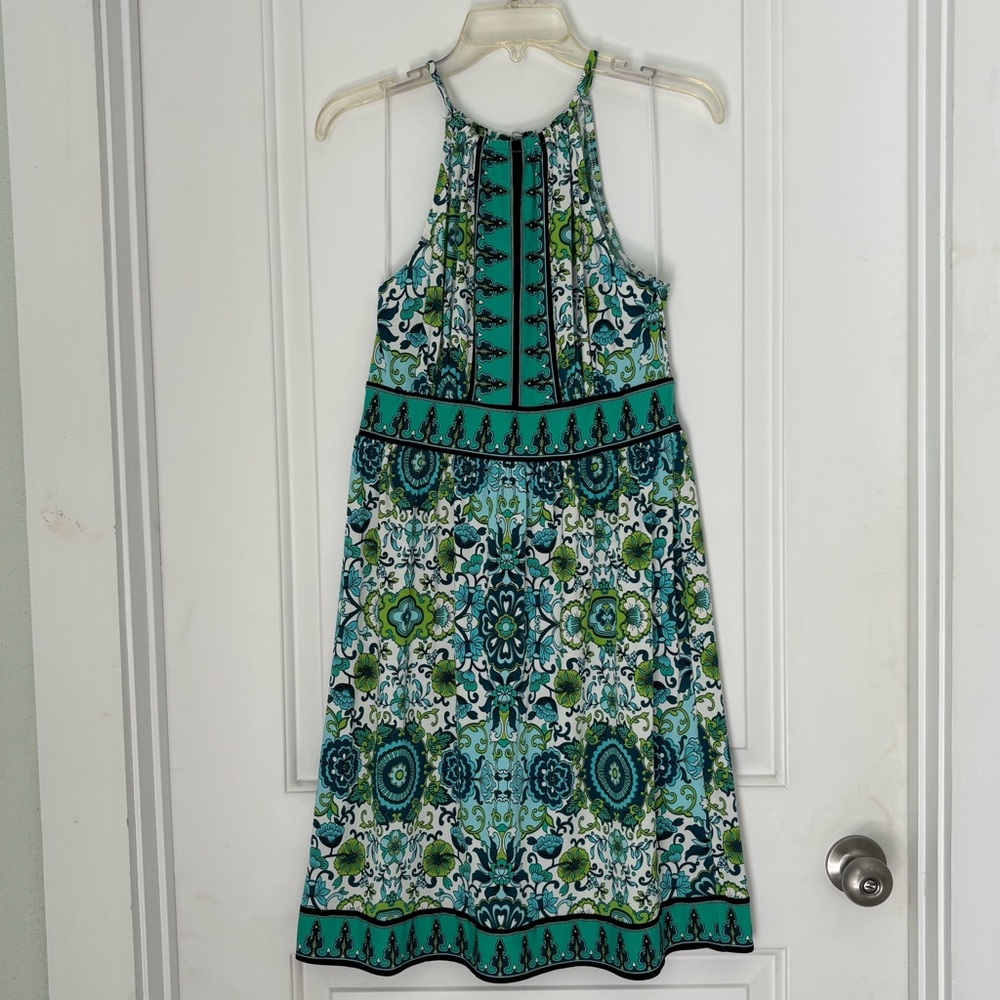 London Times Key Hole Paisley Printed Halter Dress